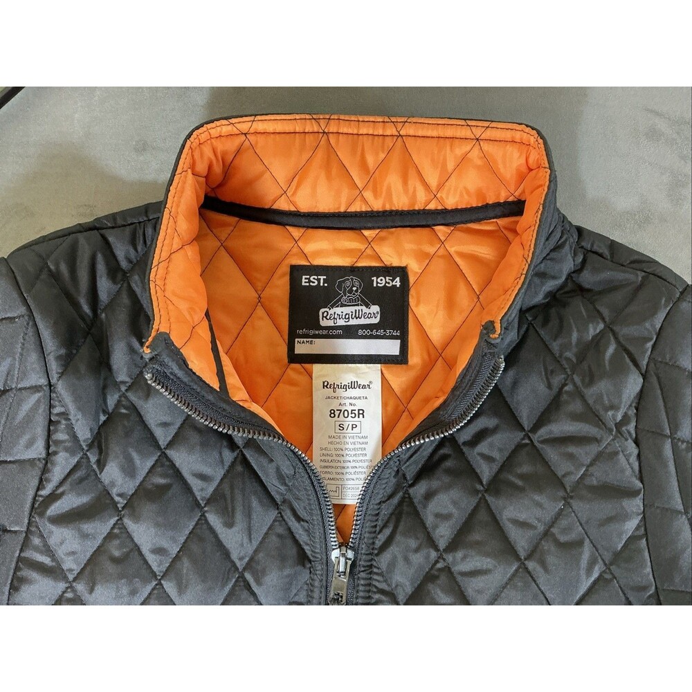RefrigiWear Black Quilted Work Wear Jacket Zip Puffer 1954 8705R Size Small S